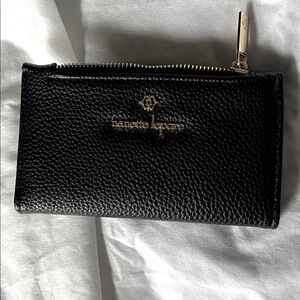 Nanette Lepore Card Case Holder Wristlet Wallet Black Pebbled Leather NEW